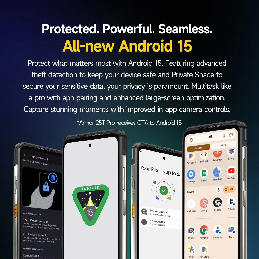 Ulefone Armor 25T Pro 5G Rugged Phone Android 15 30W Wireless Charging 50MP+64MP Night NFC Waterproof Smartphone