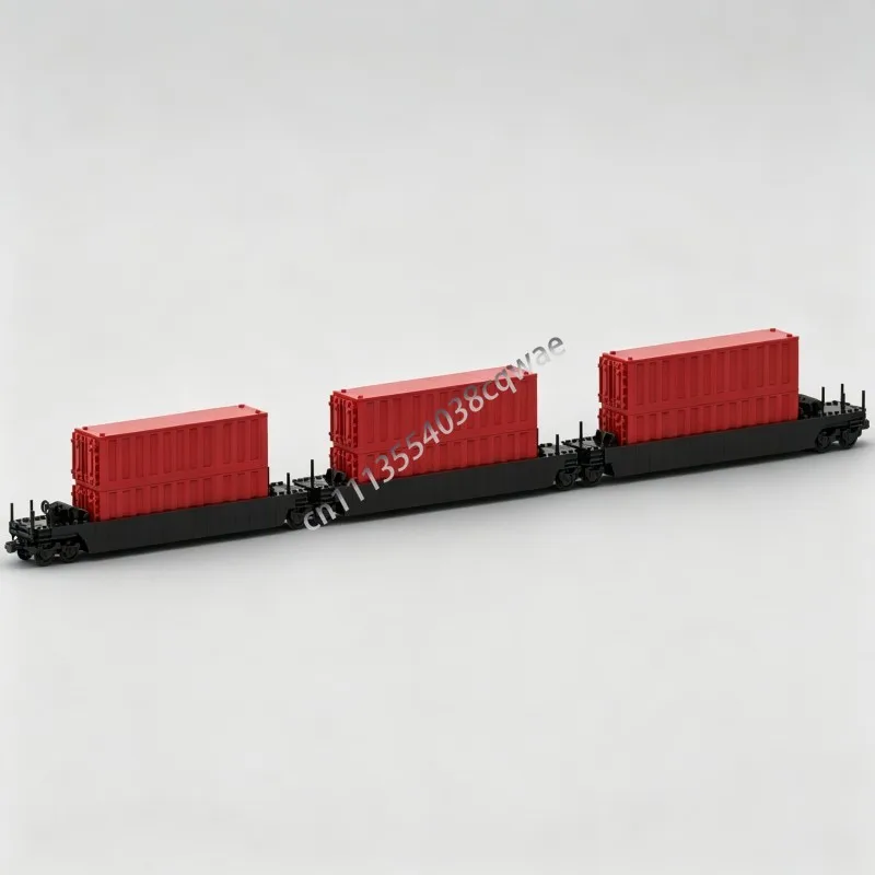 NEUES Schwarzes Flachbett-Güterzug-Modell MOC Kundenspezifische Bausteine DIY Eisenbahn-Bausatz Spielzeug zur Ausstellung Geburtstagsgeschenke