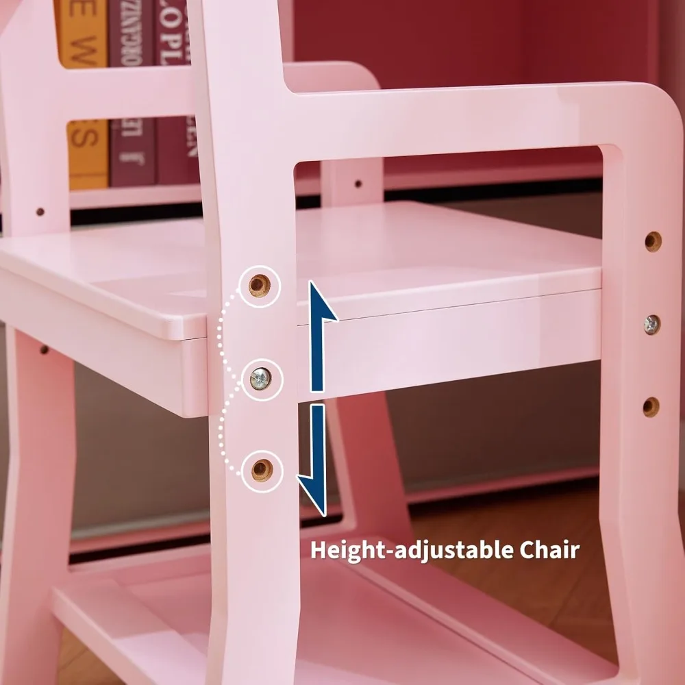 مجموعة مكتب وكرسي للأطفال من GarveeHome، مكتب زاوية للأطفال، طاولة دراسة للأطفال مع رف كتب، درج من القماش ولوحة إعلانات للفتيات #3