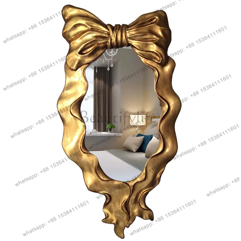 Simple modern special-shaped bedroom makeup mirror cute girl bow porch decorative mirror