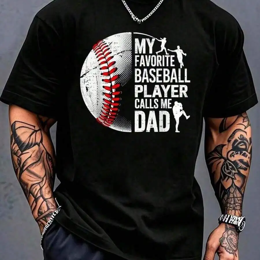 Baseball My Favorite Player Calls Me Dad Father's Day T-Shirt Print T-Shirt Casual Crew Neck Short Sleeve Comfort Tee Top For Sp