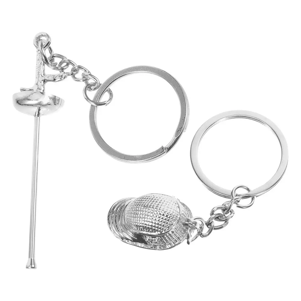 2Pcs Fencing Keychain Creative Metal Pendant Backpack Decoration Souvenir for Sport Fans Stylish Unique Key Ring Ornament