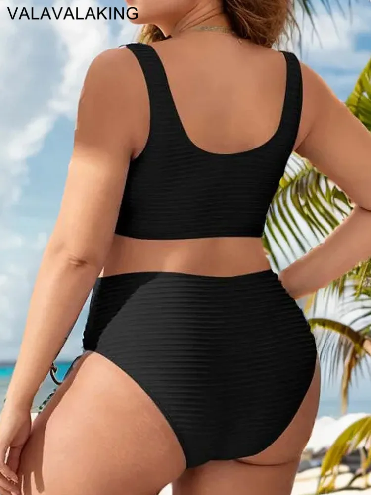 2024 Solid 2 Piece Plus Size Bikini Set Women High Waist Large Swimsuit Push Up Lady Big Swimwear Chubby Sexy Curvy Bathing Suit