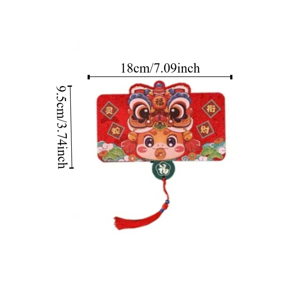 Chinese Style Snake Year Folding Red Envelopes with Tassel Traditional New Year Money Packet 6-card Slot Hongbao