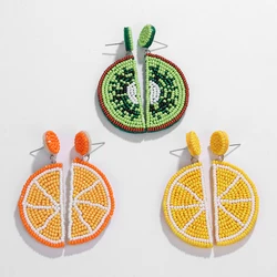 Fruit Beaded Earrings - Fashion Cute Orange Lemon Kiwi Handmade Bohemian Statement Dangle Earring for Women Girls Jewelry