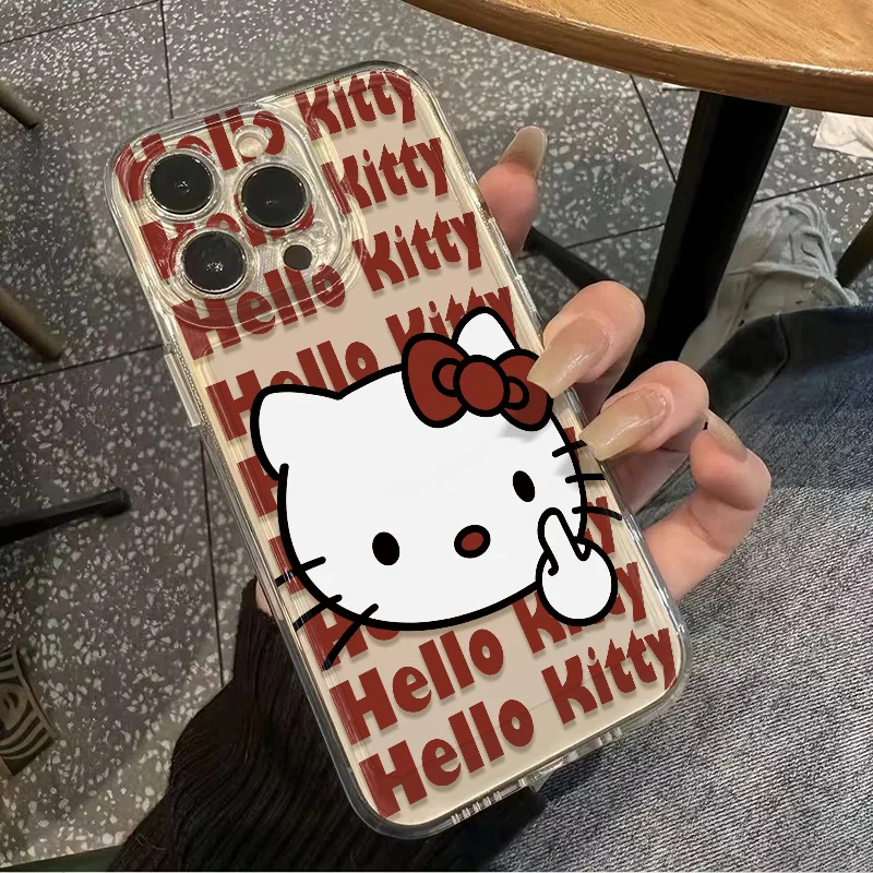 Sanrio Hello Kitty Despises Phone Cases For iPhone 16 15 14 11 12 13ProMax XR XS 7 8Plus Bracelet Transparent Silicone  Cover