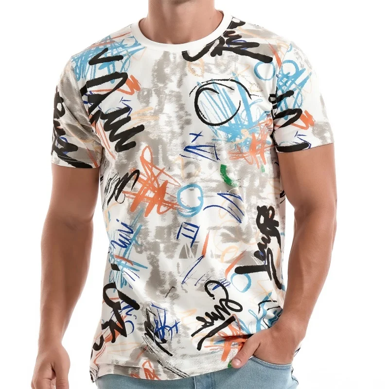 3D Print Geometric Graffiti T Shirt For Men Colorful Gradient Stripe Pattern T-Shirts Summer O-Neck Short Sleeve Tees Loose Tops