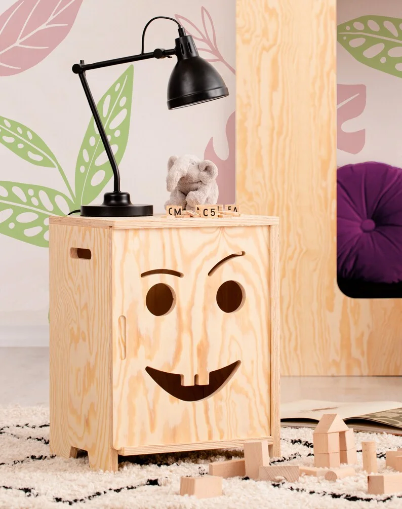 Mesita de noche de madera para niños, armario de almacenamiento de juguetes, muebles para niños