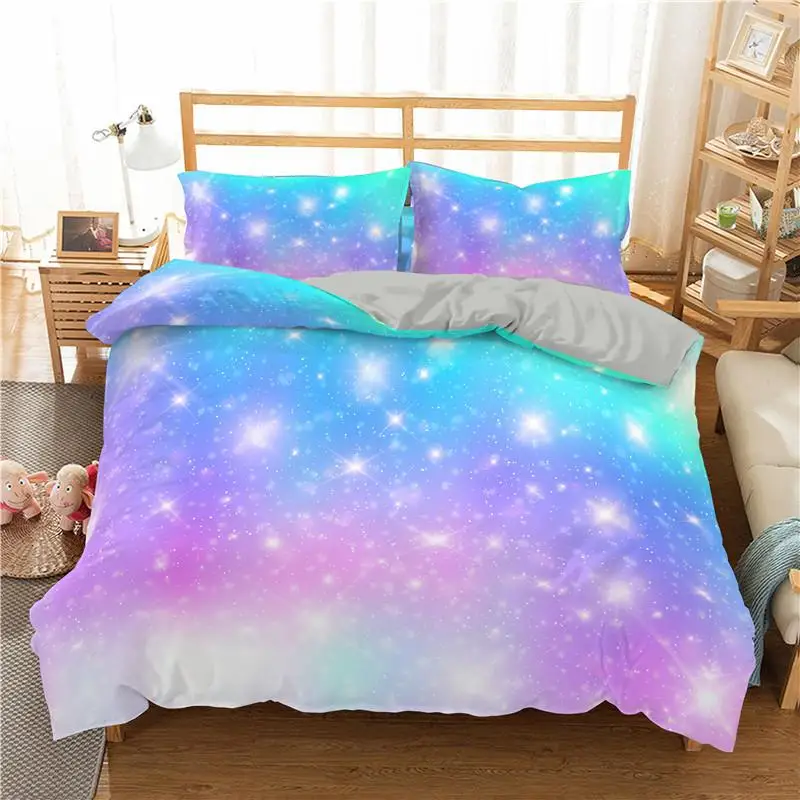 Imagem -03 - Rainbow Duvet Cover Conjunto para Meninas Rainbow Star Bedding Conjunto Girly Glitter Double Queen King Size Capa de Edredão Macia e Confortável