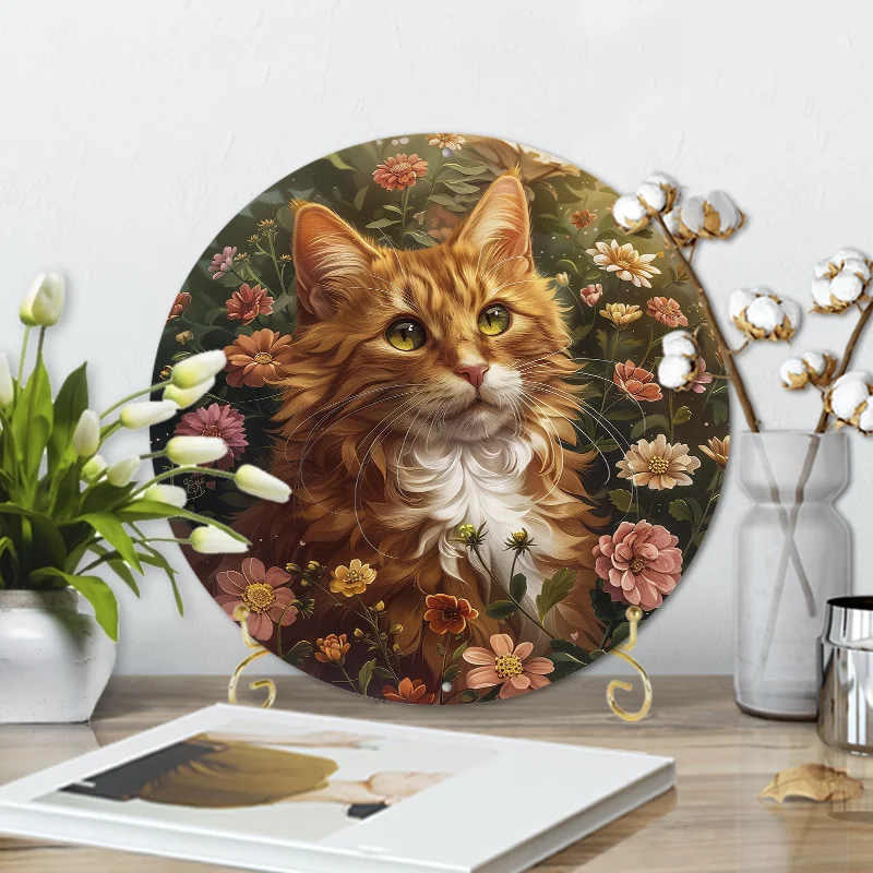 1pc Waterproof Aluminum Cat Metal Sign with Floral Art - HD Print for Home and Cafe garage Decor, Pre-Drilled, Weather Resistant