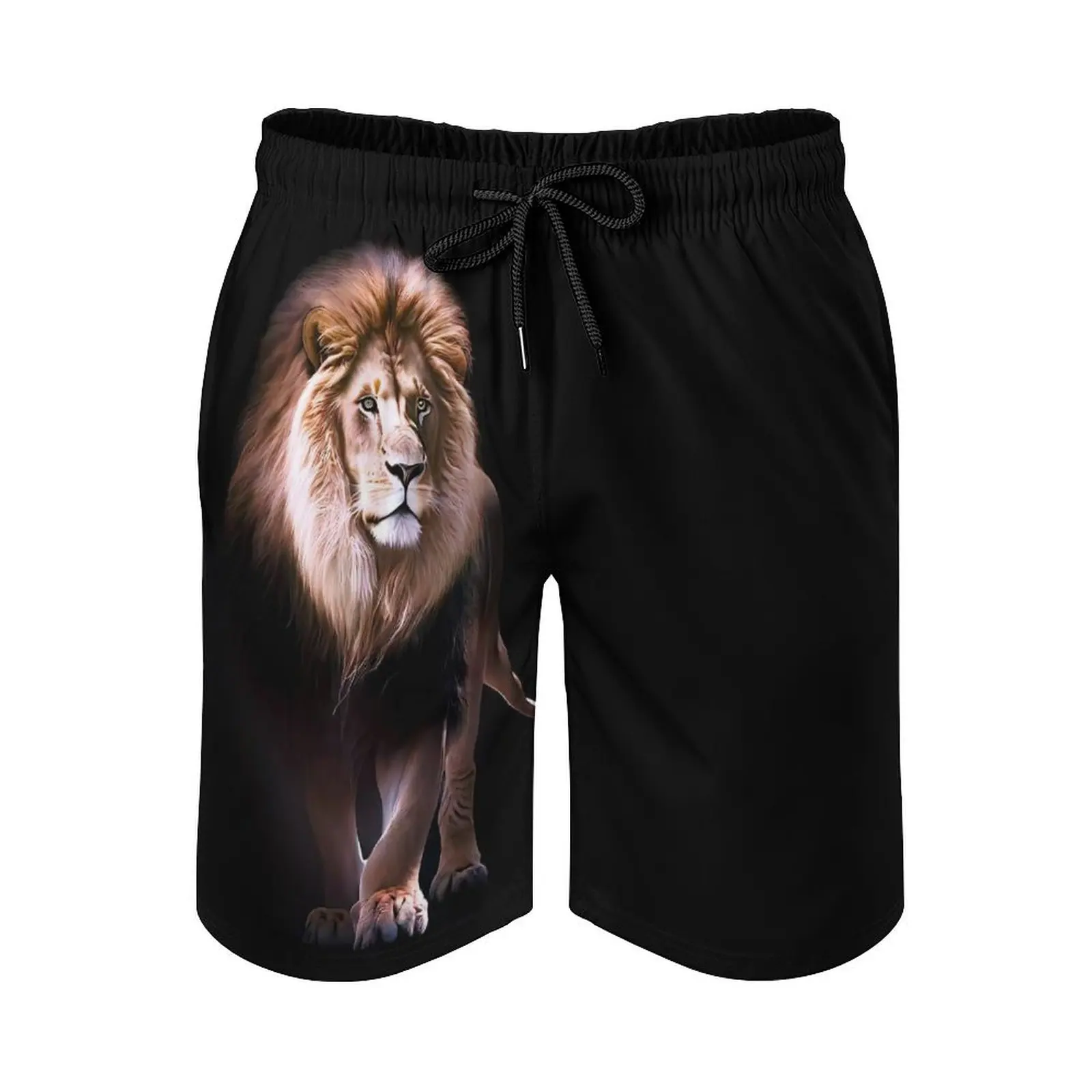 Leeuwen 3d Bedrukte Zwarte Serie Heren Strandshorts Zomer Heren Strandvakantie Casual Surfshort Herenmode Cool Street Shorts