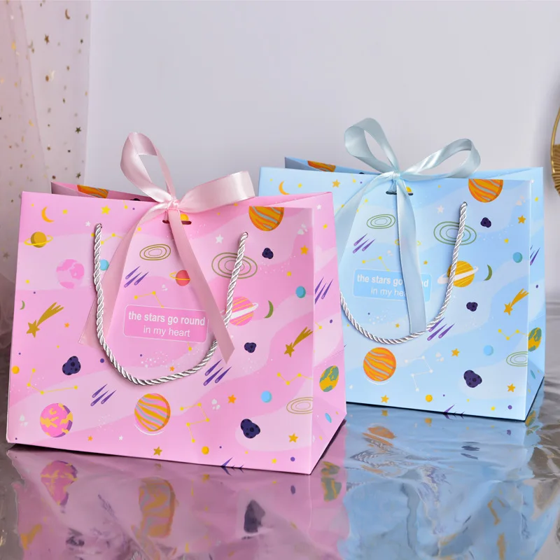 

All the Stars Join the Moon Tote Bags Birthday Gift Bag Happy Candy Packaging Bag with Ribbon