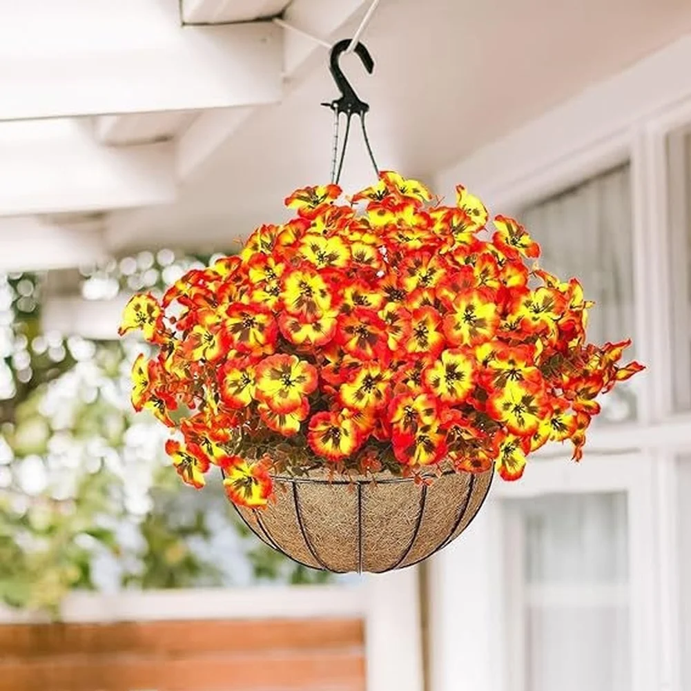 Artificial Pansy Flowers for Outdoor Autumn Decor Silk Plastic Home Garden Photography Backdrop 36cm Red Coffee Tone