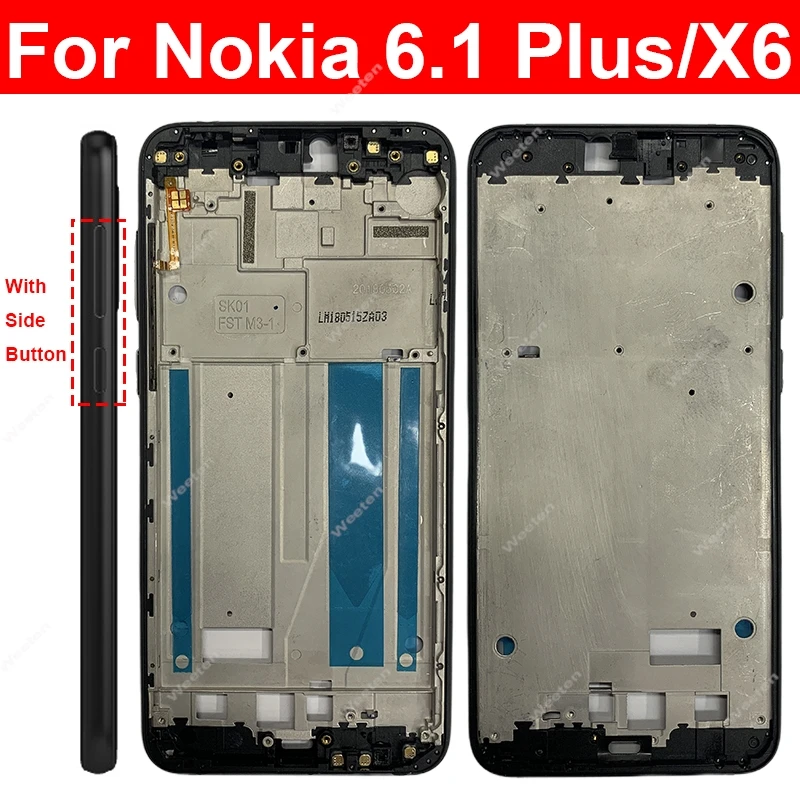 

Средняя рамка корпуса для Nokia 6.1 Plus X6 TA-1099 TA-1116 TA-1103 TA-1083, рамка корпуса, пластина корпуса с боковыми клавишами