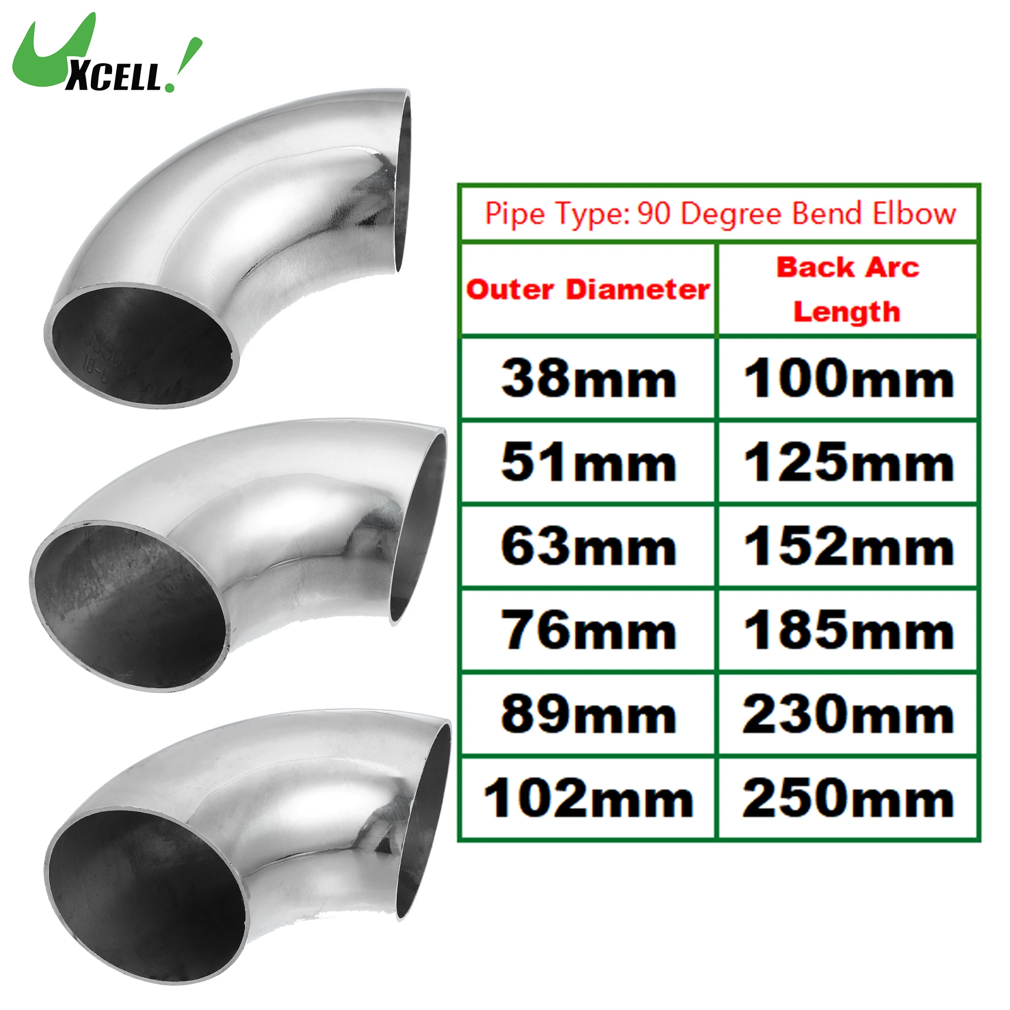 UXCELL 1pc OD 1.5-4 Inch 90 Degree Mandrel Bend Elbow SS304 Stainless Steel Bend Tube Exhaust Elbow Pipe Modified