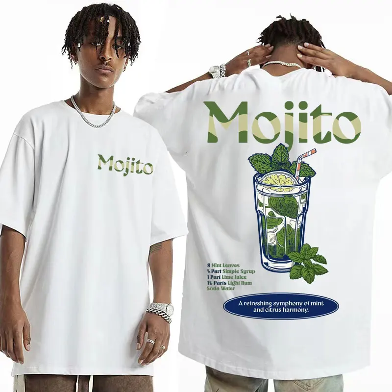 2025 MOJITO Meme Graphic Cocktail 100% Camiseta estampada de algodón, acogedora manga corta para hombre Unisex talla grande algodón Casual Y2K