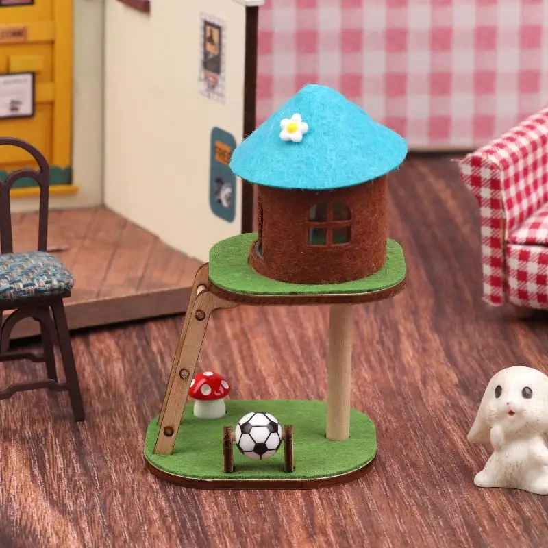 Bonito mini casa de bonecas gato escalada quadro gato torre modelo casa de bonecas sala estar móveis decoração casa bonecas micro cena decoração