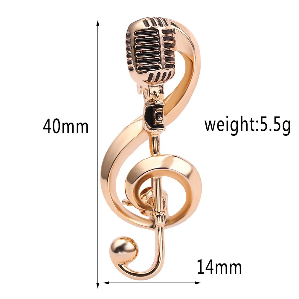 Exquisite Rhinestone Music Note Brooches Microphone Shaped Metal Lapel Pins For Women Clothes Accessories Gift - view 6