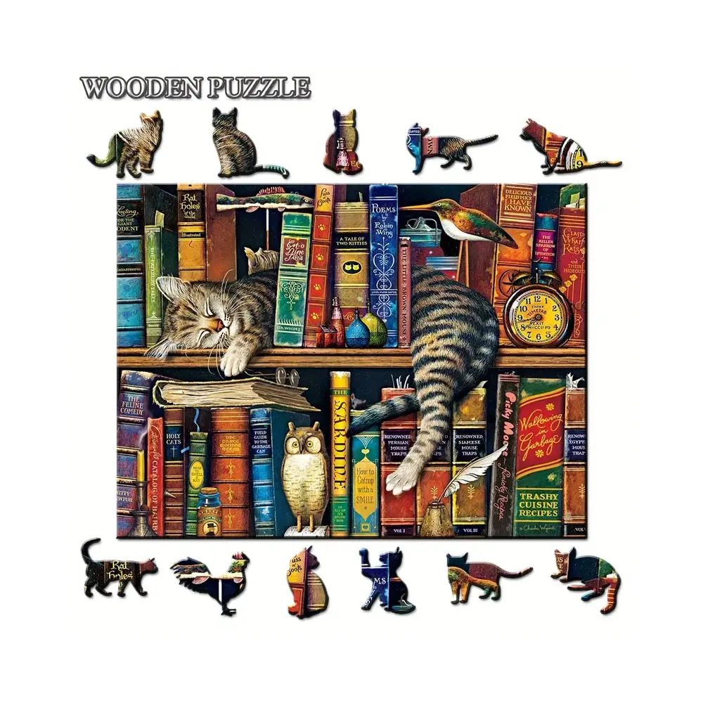 

Wooden puzzle Cat Thanksgiving Christmas Gift box Beautiful gift Irregular animal shape puzzle Christmas gift adult decompressio