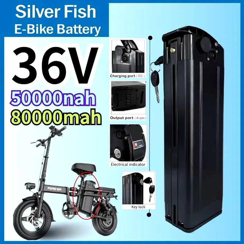 

Bestselling Silver Fish Electric Vehicle Battery 36V20Ah-60AH Large Capacity Battery 18650 Lithium Battery 500-1000W+2A charger