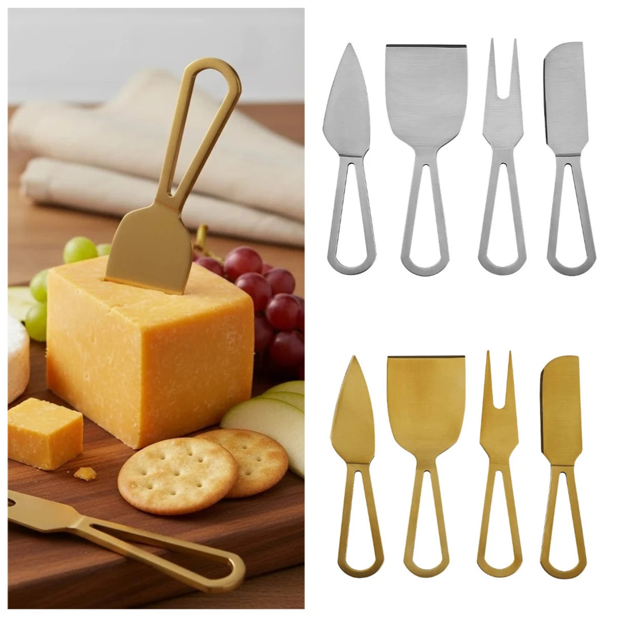 

Инструменты для сыра из нержавеющей стали, набор из 4 предметов, лопаточная вилка, слайсер, мини-резак для жесткого мягкого сыра, вечеринка, шведский стол