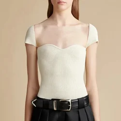 Kh @ it * E-White Knitwear for Women, New French Fashion, Casual Low Neck, Slim Bottoming Shirt, Women's Clothes, Autumn, 2024