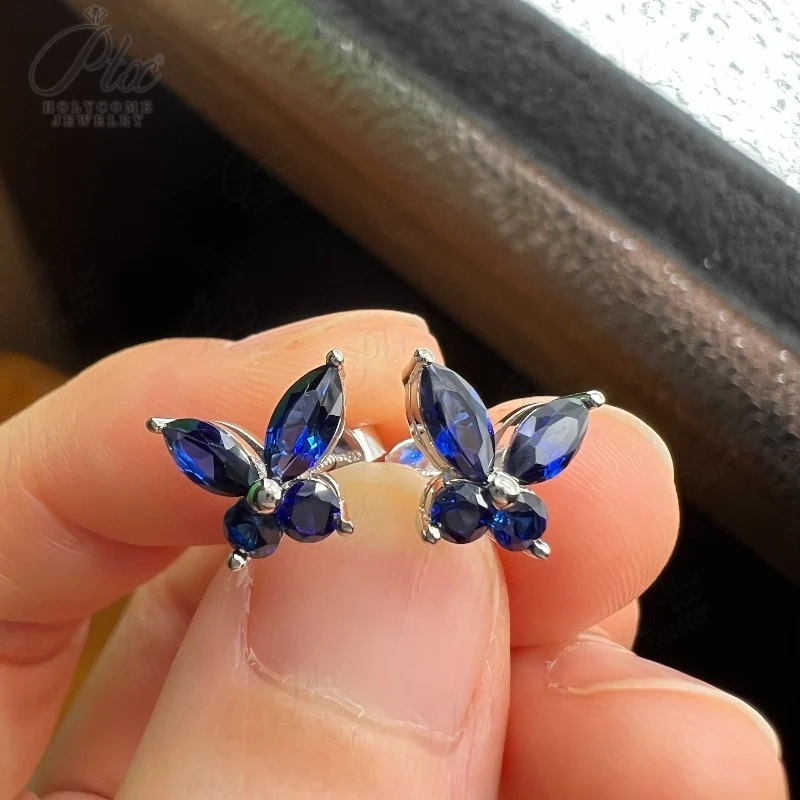 

Butterfly Earrings & Tennis Bracelet Emerald Cut Colombian Ruby/Sapphire 925 Silver Anniversary Gift Fade Resistant Jewelry