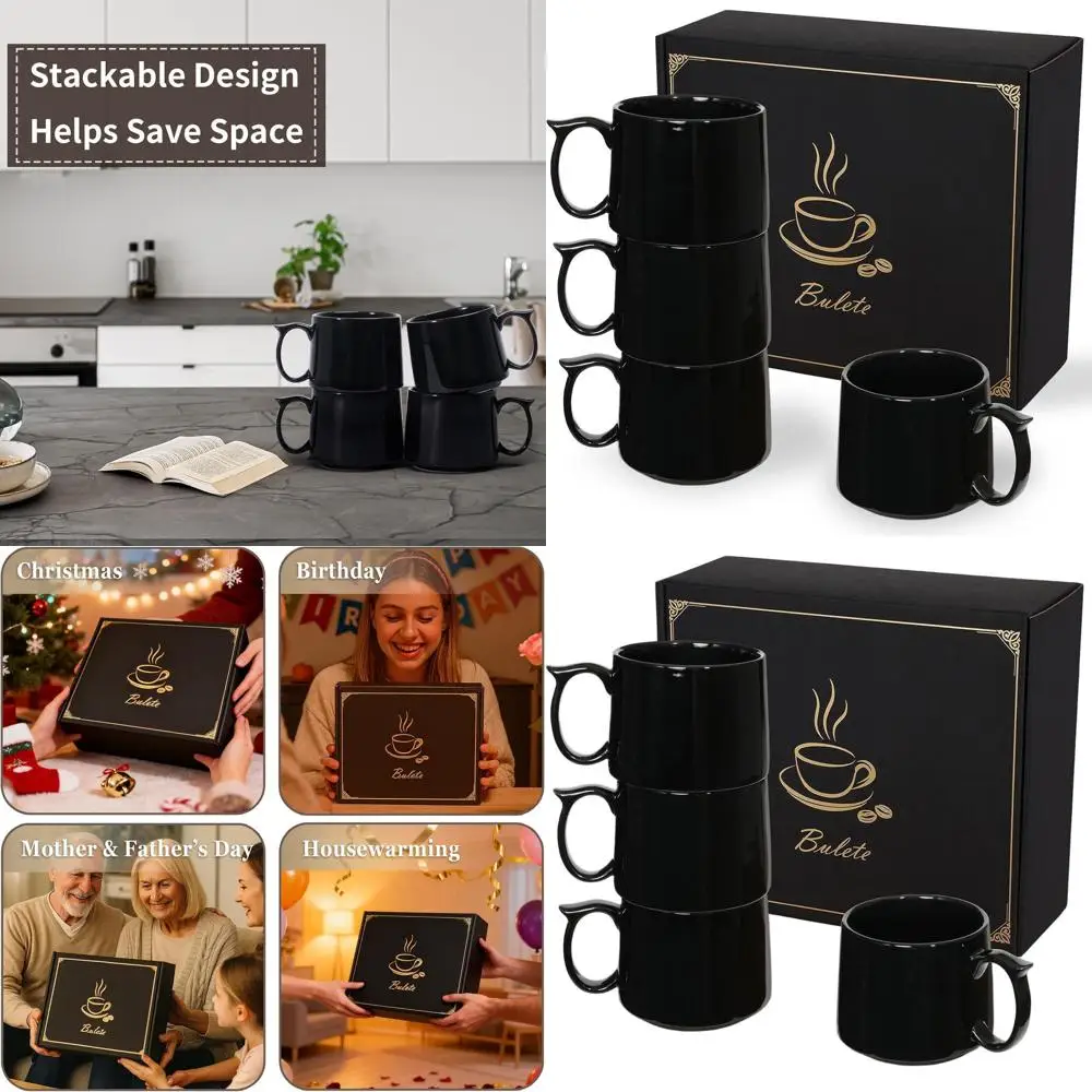 

Набор больших керамических кофейных кружек из 4 предметов, 19 унций, штабелируемый с широкой ручкой для напитков, безопасный для посудомоечной машины и микроволновой печи, подходит