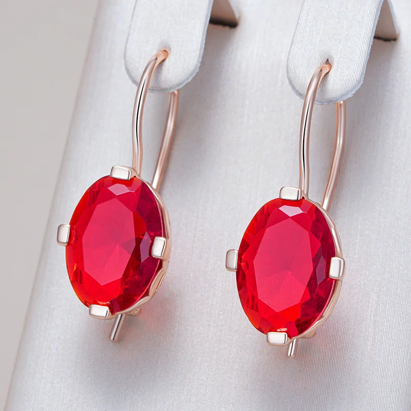 Vintage Copper Synthesis Zircon Dangle Earrings Bright Red For Women Fashion Golden Color Pendant Earrings Charm Jewelry