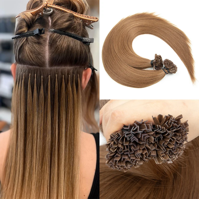 K -Tip Hair Extensions Human Hair V Tip Keratin Fusion Hair Extensions Natural Straight Machine Remy Hair Extensions