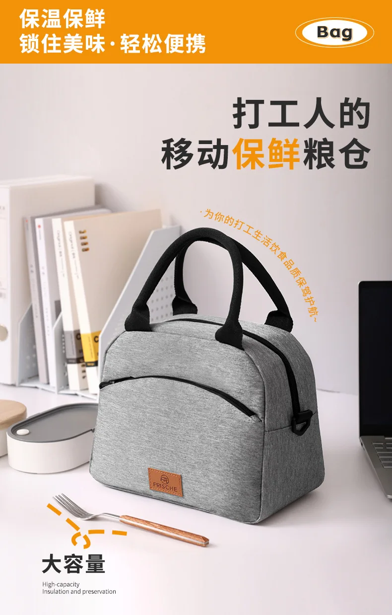 Lunchtasche mit Schultergurt, Griff, Kühltasche für Damen, tragbare Lebensmitteltasche für Arbeit, Studenten, Thermo-Lunchbox, Kühlschranktasche – Detail 3