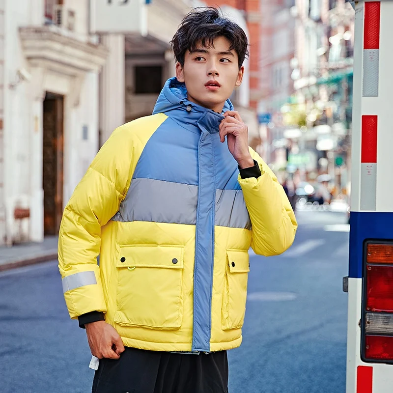 

Trendy Men's down Jaet Hooded Workwear Sle Thiened Polyester Fiber White Du down Filling Anti-Stain Casual Outerwear