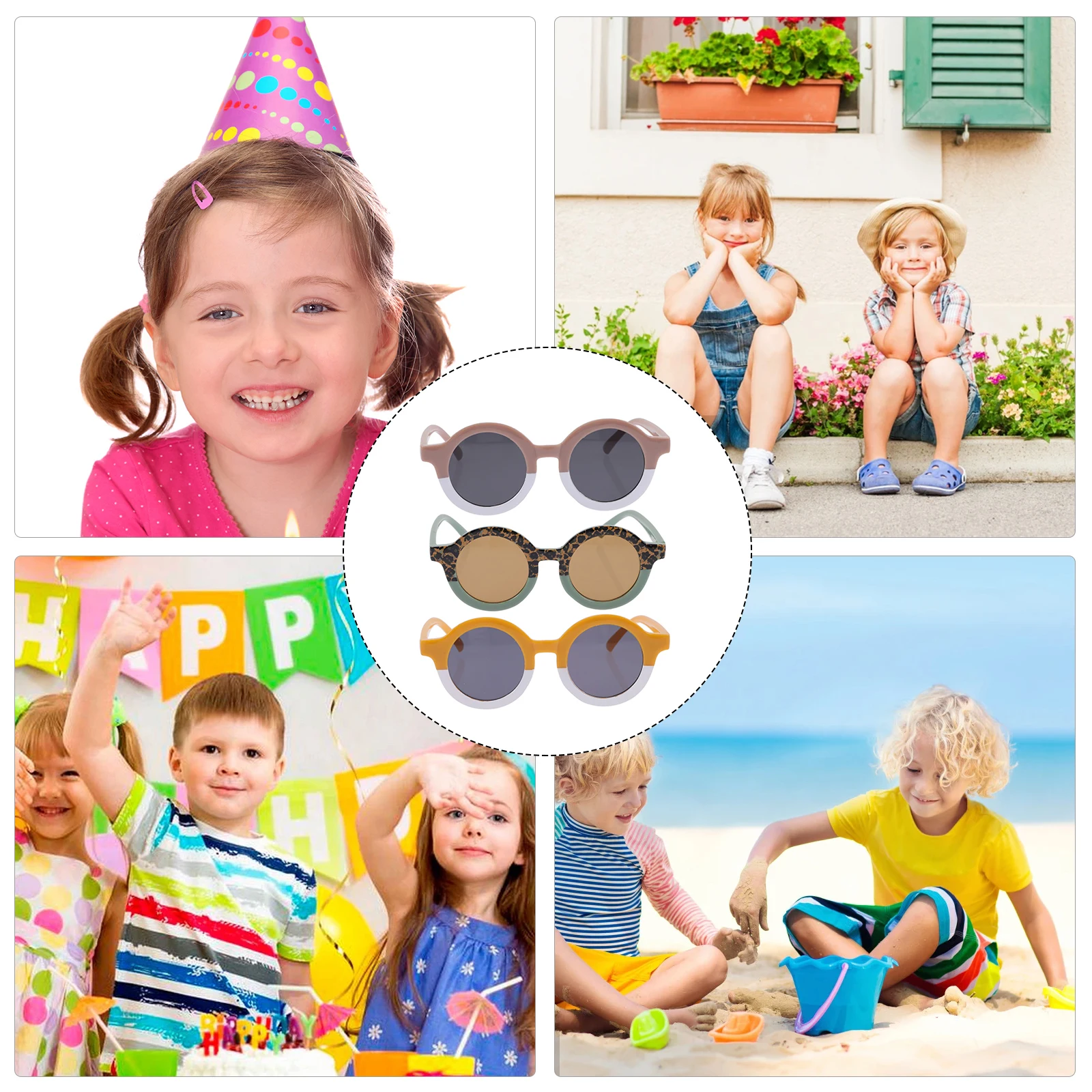 

3pcs Children Round Sunglasses Favors Lightweight Durable Comfortable Kids Party Sunglasses Cosplay Props Glasses Photo