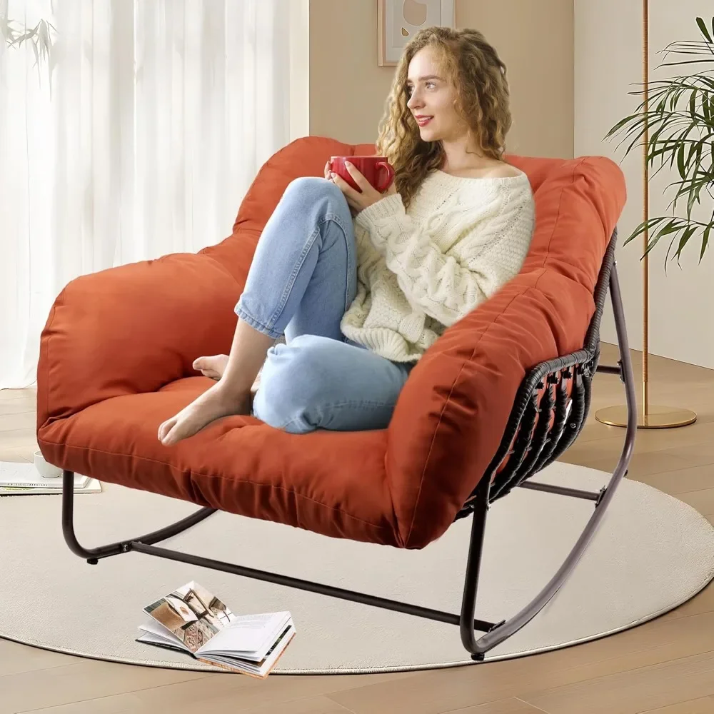 Cadeira de balanço Papasan ao ar livre, cadeiras de balanço de pátio de grandes dimensões com almofada acolchoada e cadeira de ovo de balanço confortável