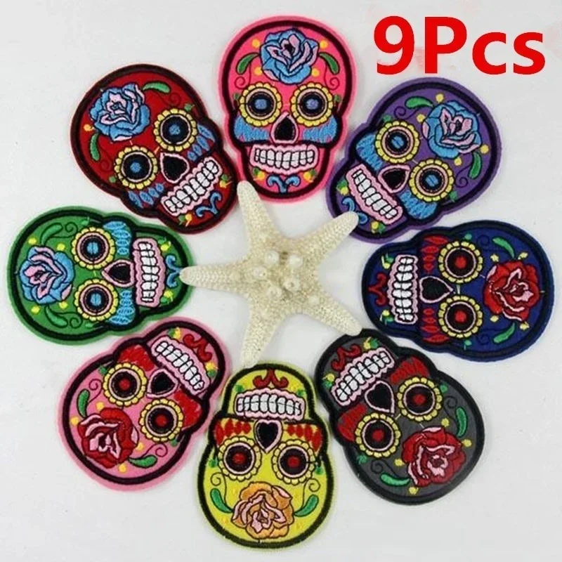Creative Multi-color Skull Costume Patches Halloween Skull Embroidery Costume Patches Terrifying Skull Halloween Costume Patches