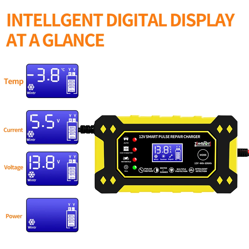 12v Car Automotive Charger Battery Charger For Car Power Digital Lcd Display Battery Charger Repair Automatic Wet Dry Lead Acid