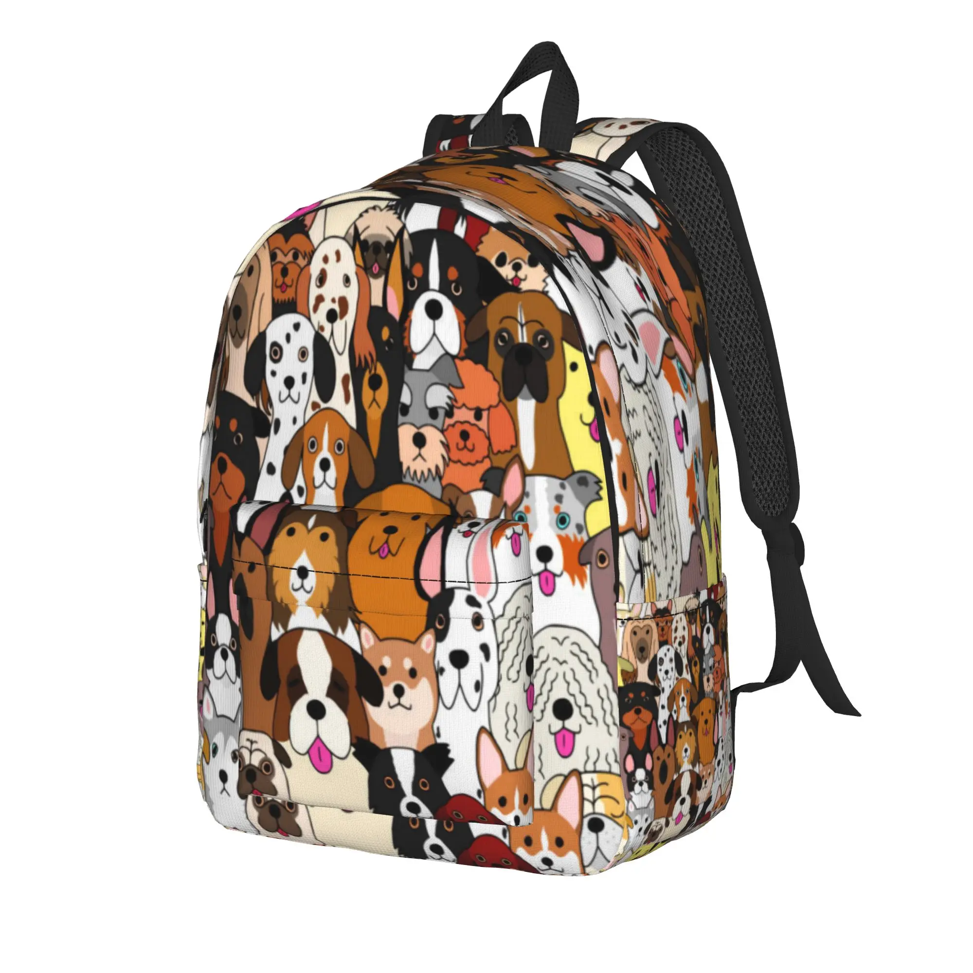 Various Dogs Doodle Dogs Colorful Backpack Student  Pattern Backpacks Polyester Cool School Bags Outdoor Style Custom Rucksack