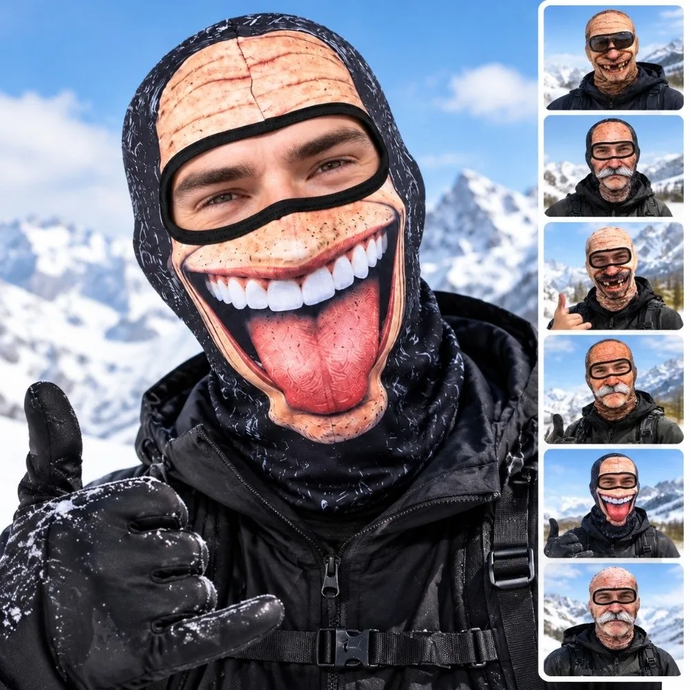 3D Face Print Old Man Balaclava Face Mask Realistic Windproof Funny Ski Mask Breathable Full Coverage Winter Mask Cover