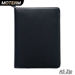 Moterm Genuine Pebbled Grain Leather A5 Zip Cover with Top Pocket Cowhide Planner Zipper Notebook Organizer Agenda Journal Diary