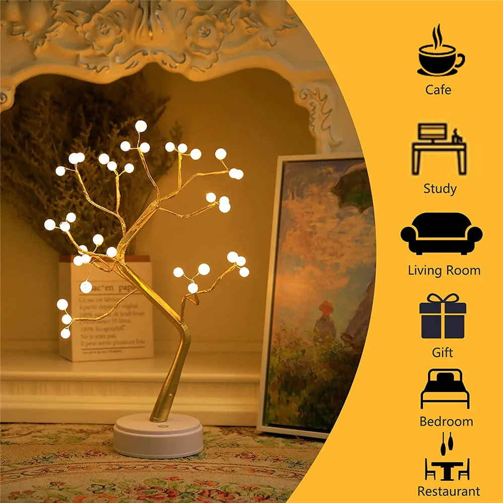 Tabletop Bonsai Tree Light 36 Pearls LED 8 Mode Remote Control DIY Artificial Lamp Bedroom Desktop Indoor Decoration Night Light