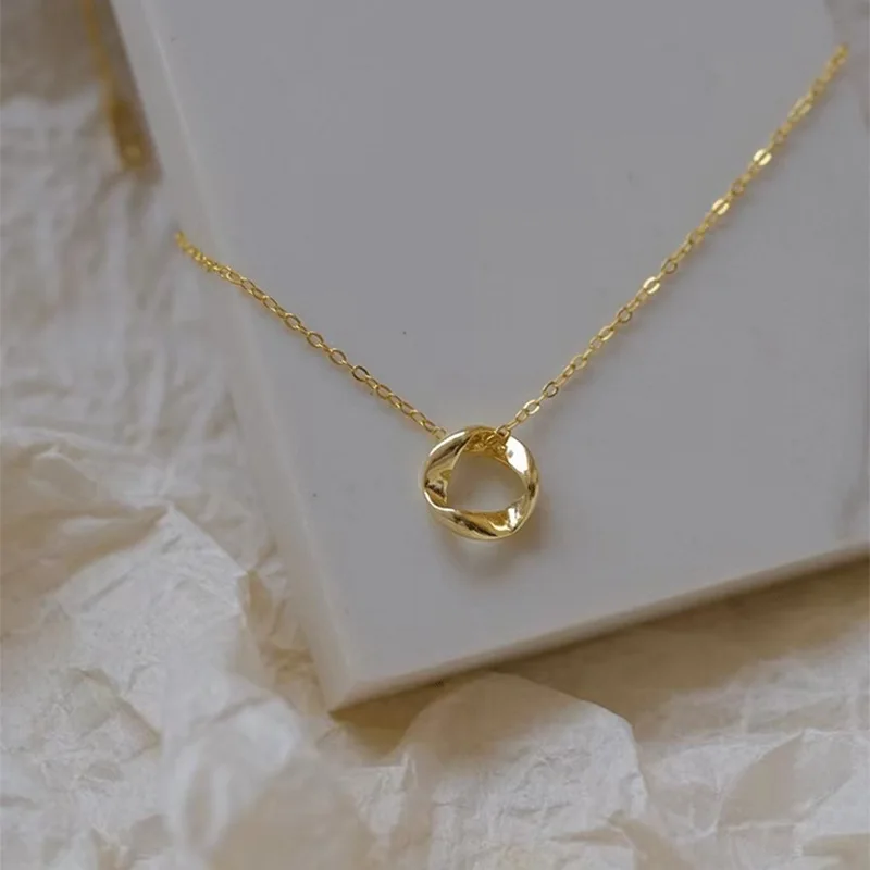 

Niche Design Mobius Ring Necklace Love Endless 9999 24K Real Gold Irregular Clavicle Chain