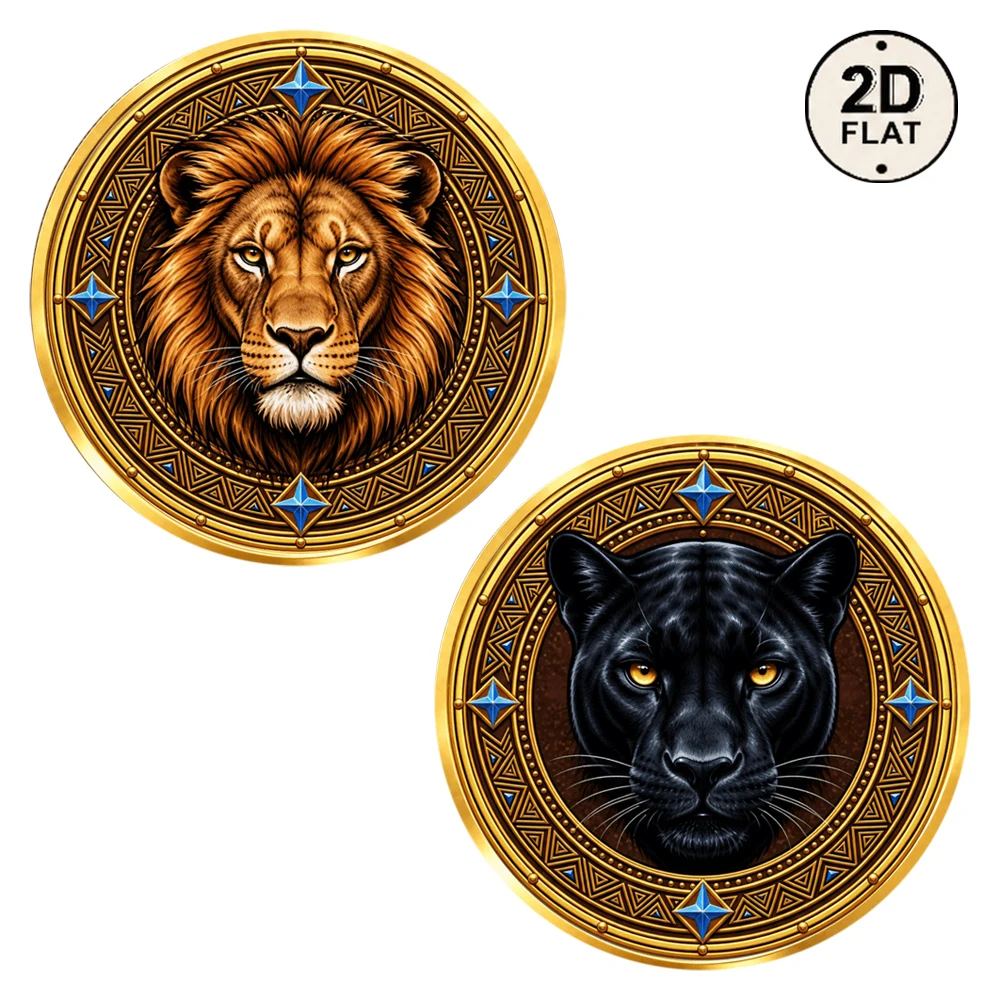 1pc Black Panther Wild Animal Challenge Coin Regal Golden Lion Tribal Frame Commemorative Medal Wildlife Souvenir Gifts for Men