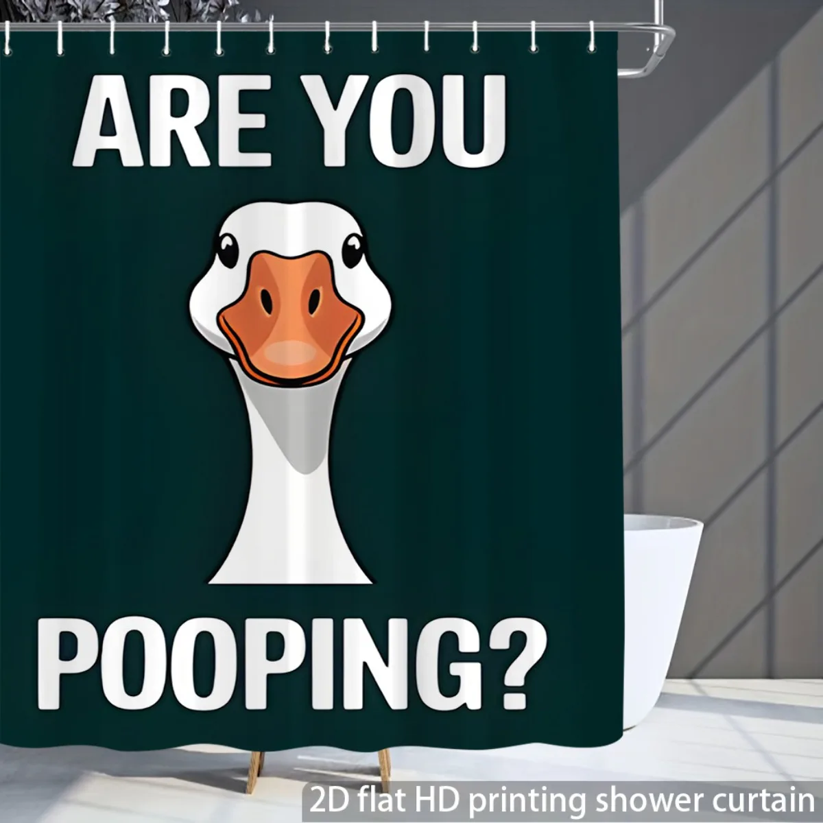 Funny Goose Pooping Shower Curtain, Cute Duck Face Print, Humorous Bathroom Decor, Waterproof Polyester Fabric Bath Curtain