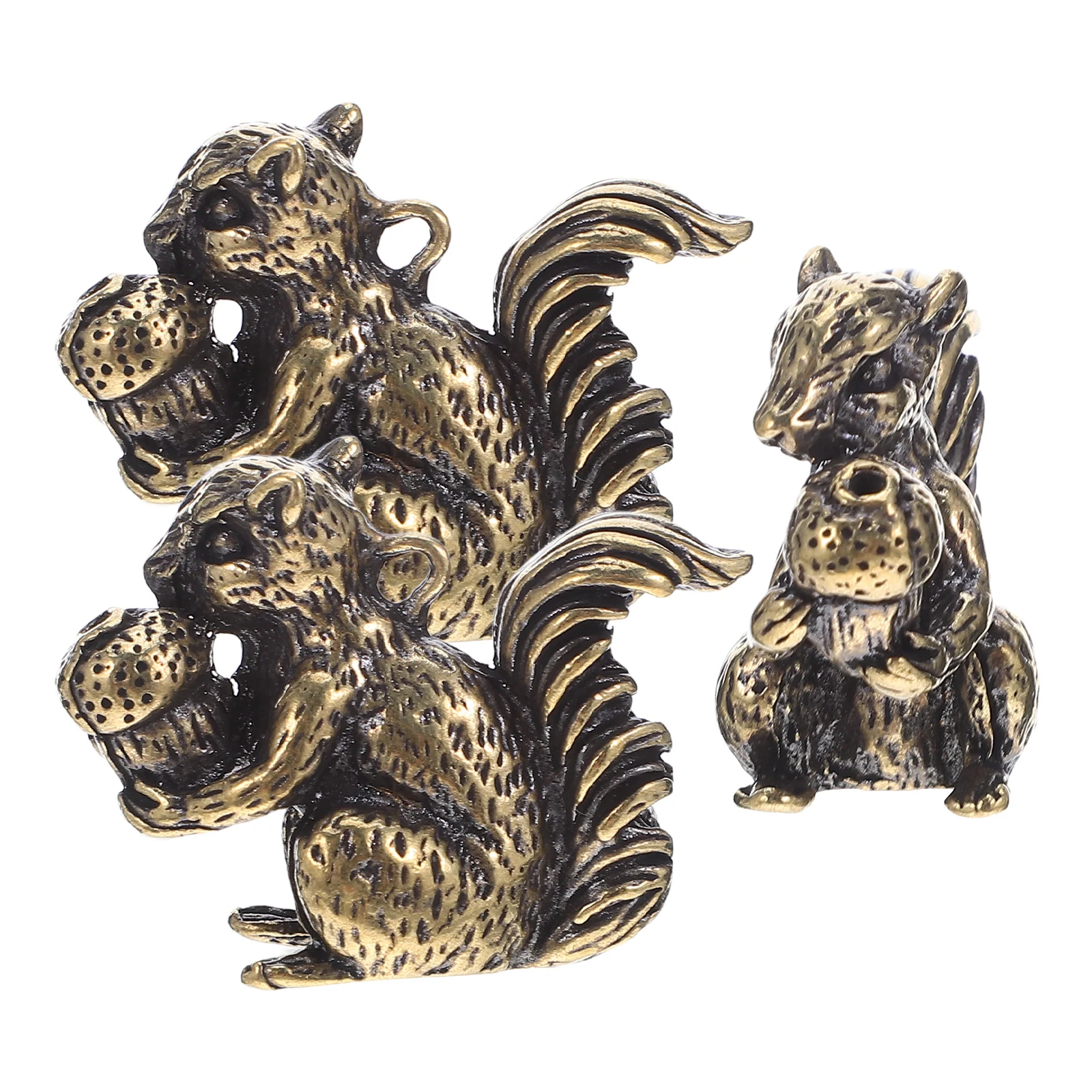 

3 Pcs Brass Squirrel Statue Desk Sculpture Ornament Animal Decoration Figure Office