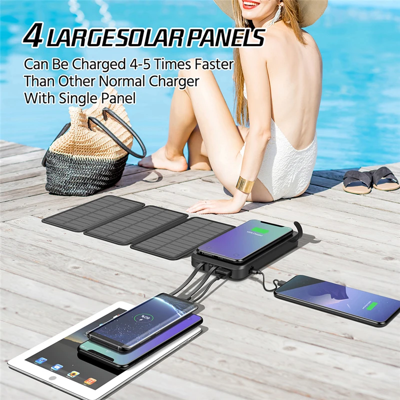 

43800mAh Solar Power Bank with 4 Solar Panel Wireless PD20W Fast Charger External Battery for iPhone 17 Samsung Xiaomi Powerbank