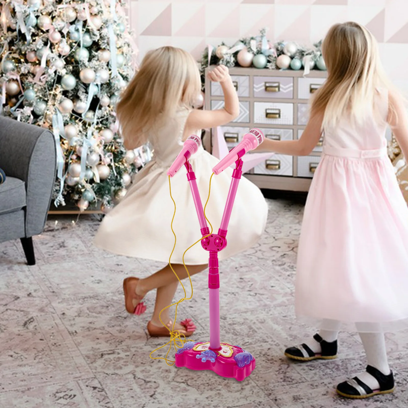 어린이용 노래방 기계 휴대용 미니 마이크 스탠드 듀얼 마이크 유아용 조기 교육 소녀 음악 오락