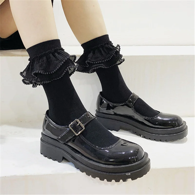 Cartoon Cute Lolita Falbala Pearl Lace Boot Socks Adult Children Family calze da principessa sciolte