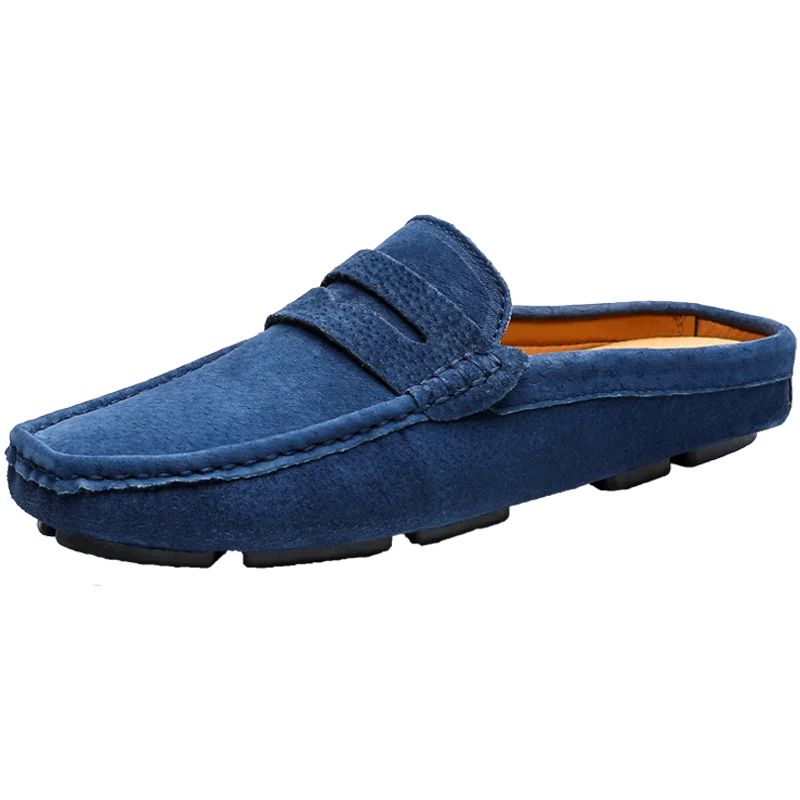 VIPOL Men's leather loafers, leather oversized perforated breathable bean shoes, small leather shoes, flat shoes