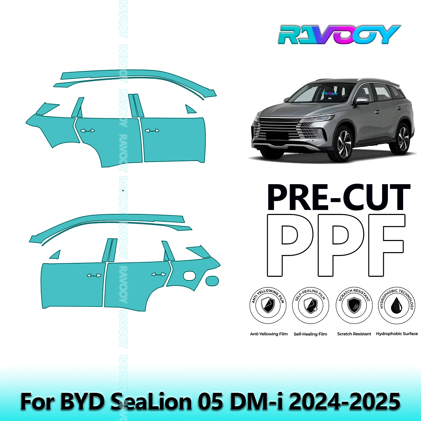 

For BYD SeaLion 05 DM-i 2024-2025 8.5mil Clear Matte Pre-Cut PPF Door & A/B Pillar Kit TPU Paint Protection Film Set