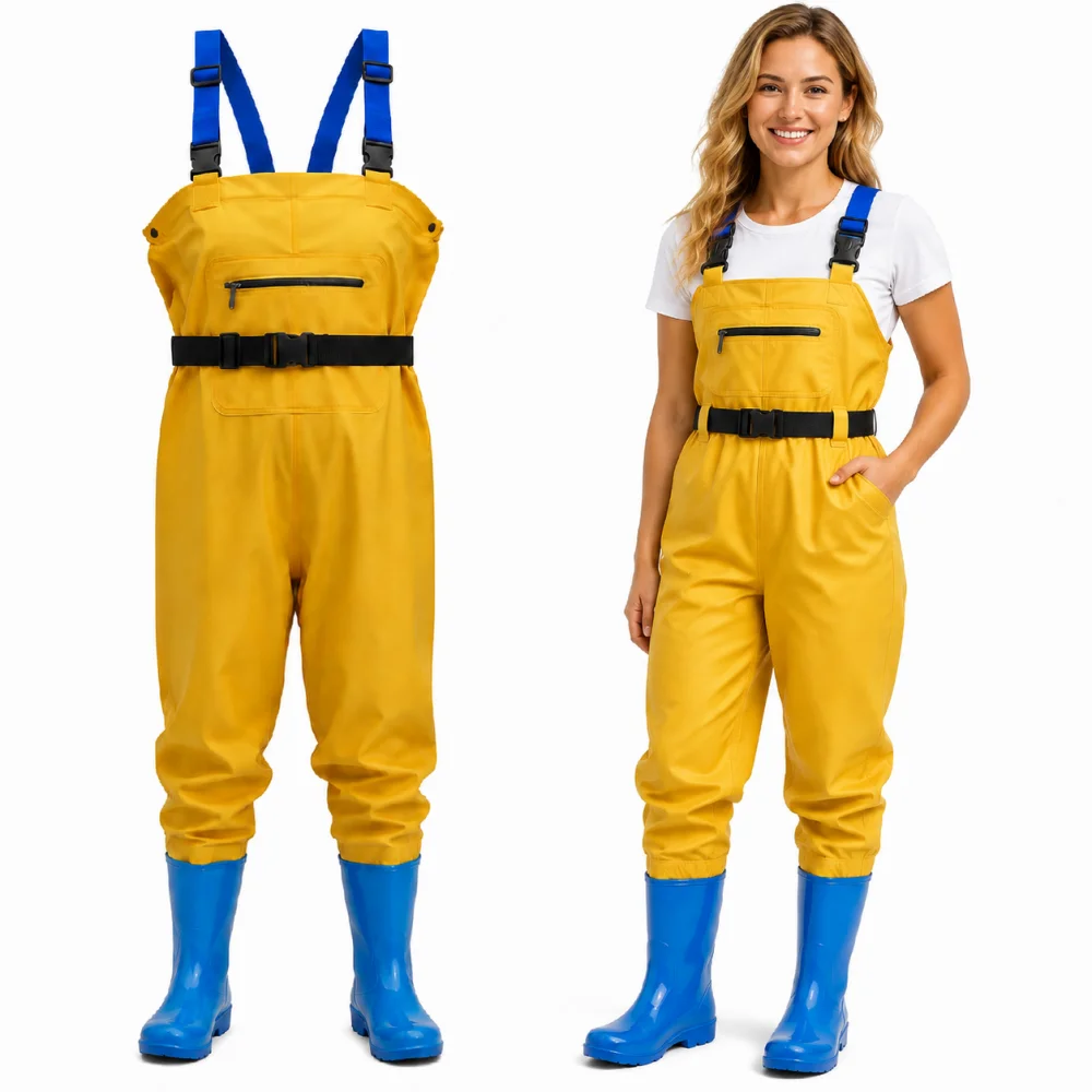 Women's Wading Pants One Piece Waterproof Fishing Overalls Half Body Rain Pants Beach Wading Gear Size 5-9